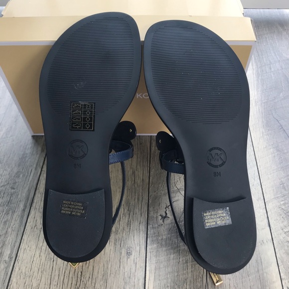 Michael Kors Leah Flat Sandal Leather Navy AUTHENT - Picture 6 of 7